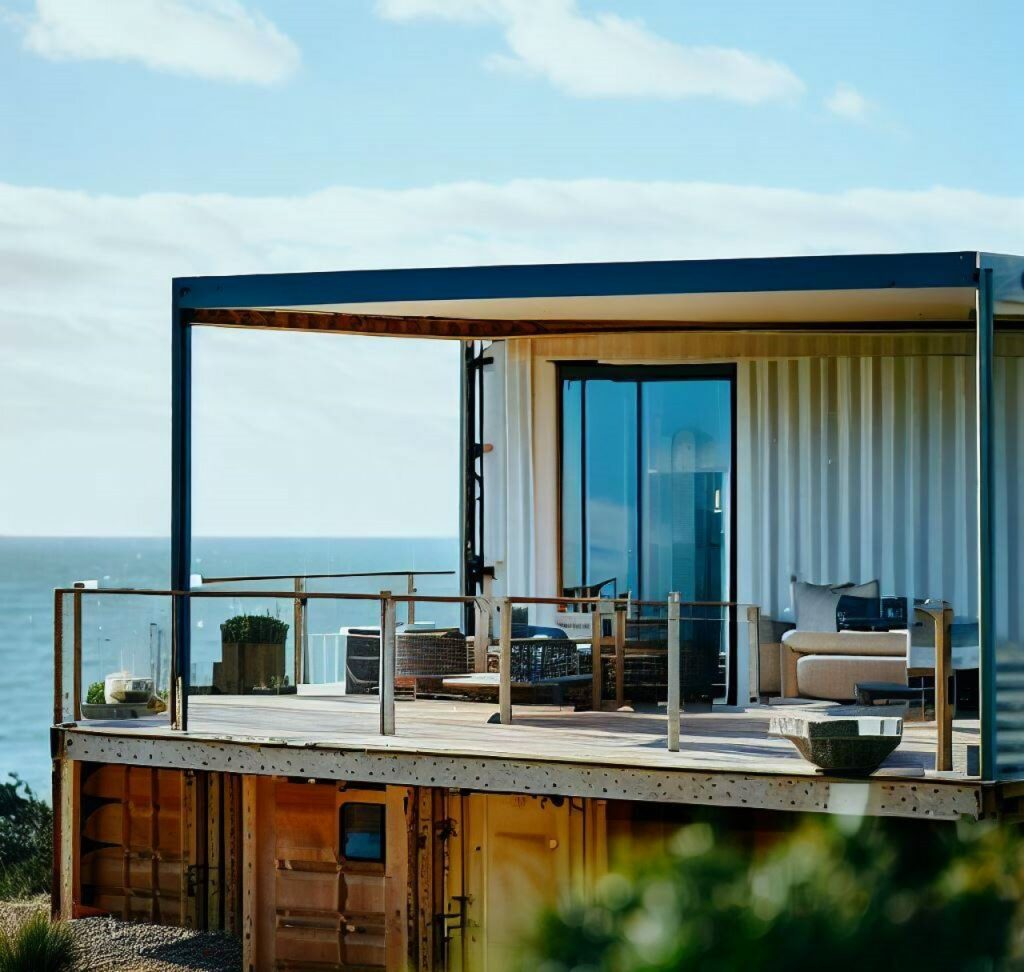 Casa modular con una terraza con impresionantes vistas al océano