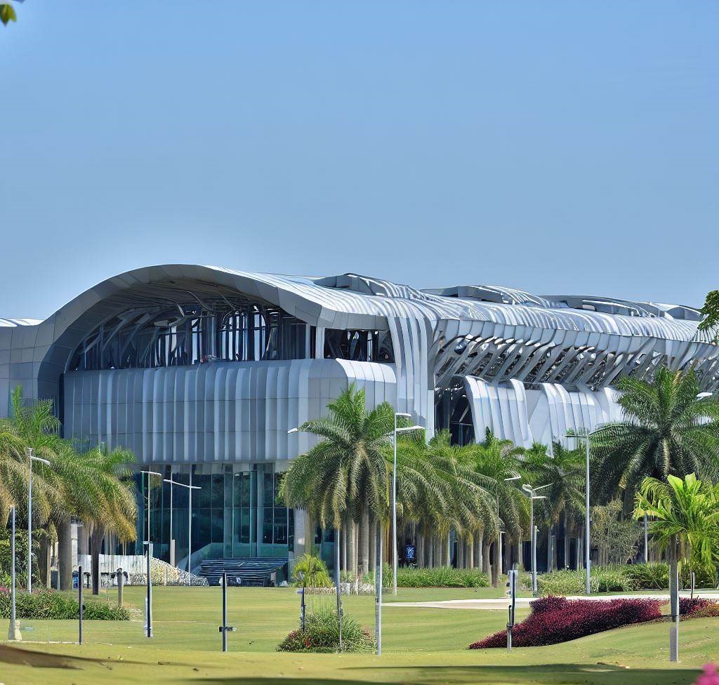Un moderno campus universitario construido con estructuras metálicas