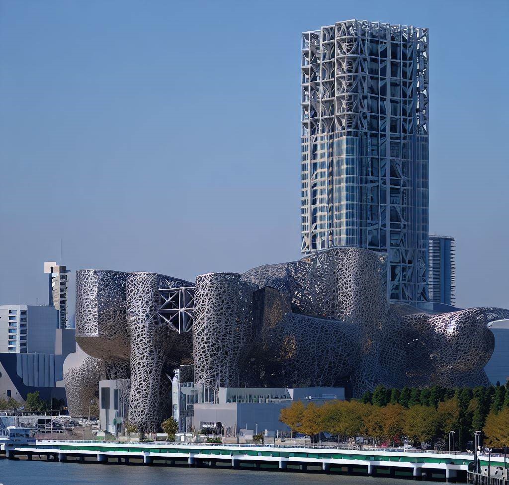 Un edificio en estructuras metálicas con formas audaces y vanguardista