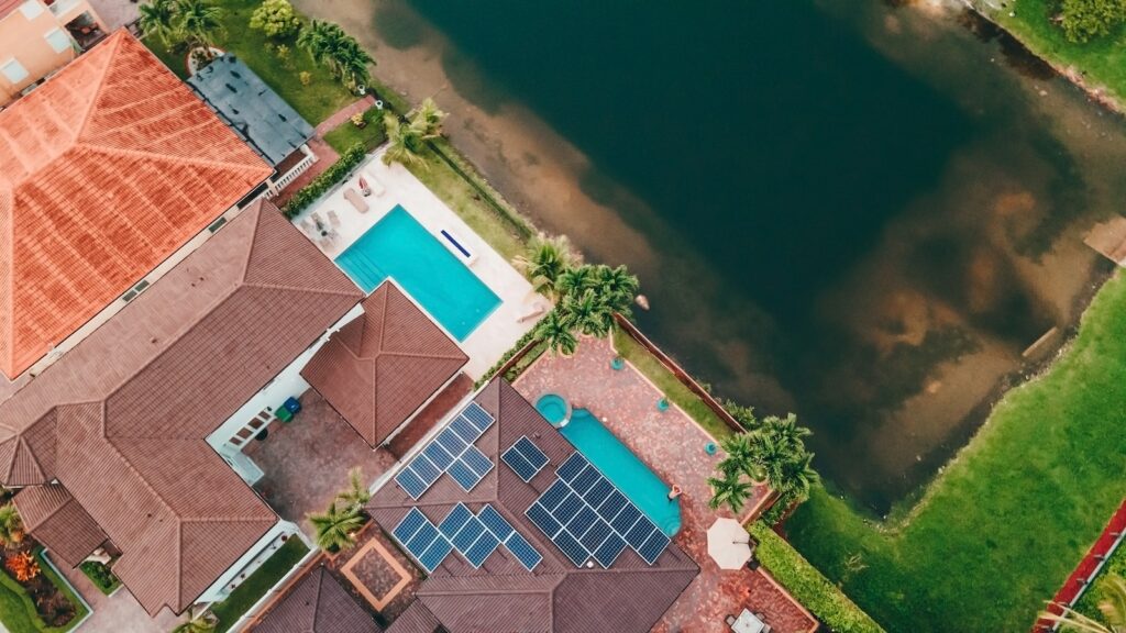 Top View of Houses with Swimming Pools