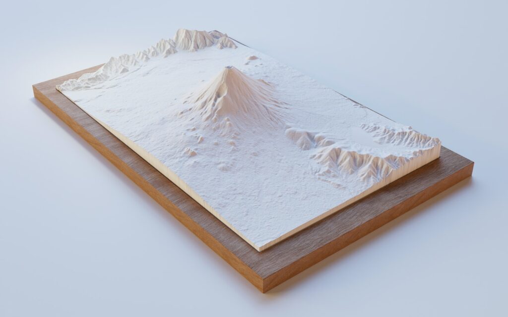 a model of a mountain with snow on it