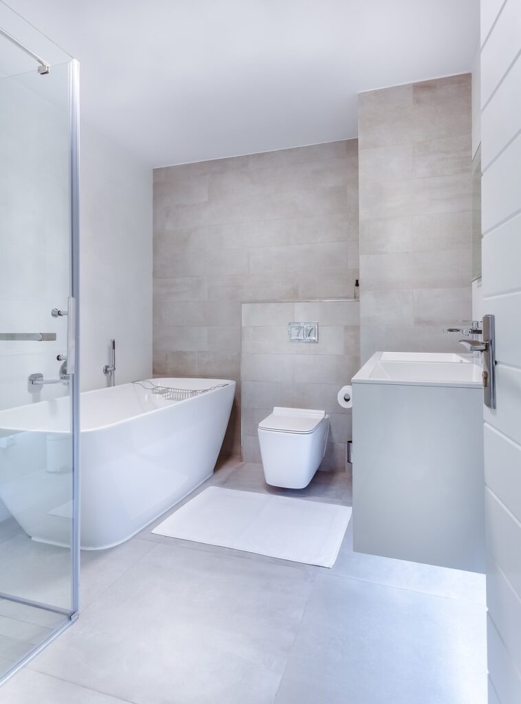 baño minimalista moderno, interior, inodoro