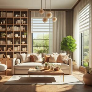 A captivating living room with elegant blinds